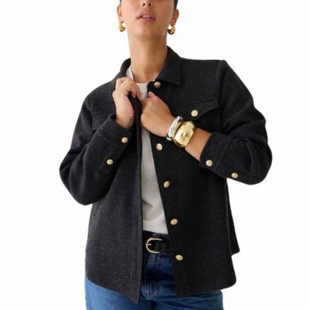 J.Crew Charcoal Wool Blend Shirt Jacket Shacket Gold Buttons S EUC